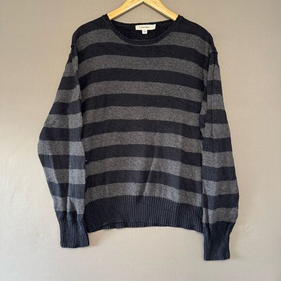 Calvin Klein Men’s Striped Swearer Size Large Wool Blend Emo Style - Picture 1 of 9